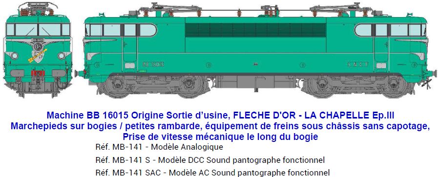 Locomotive électrique BB 16015 Origine Sortie d'usine, FLECHE D'OR